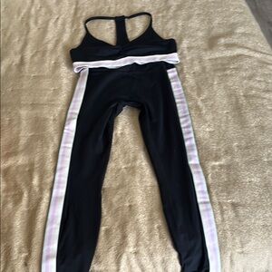 Spiritual Gangster Black Leggings with Pink and White Stripes